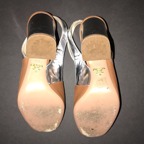 PRADA METALLIC-BROWN MID HEEL SANDALS - Picture 2 of 3